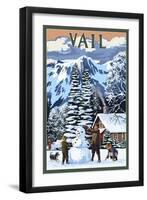 Vail, Colorado - Snowman Scene-Lantern Press-Framed Art Print