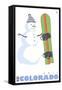 Vail, Colorado, Snowman with Snowboard-Lantern Press-Framed Stretched Canvas