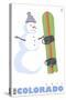 Vail, Colorado, Snowman with Snowboard-Lantern Press-Stretched Canvas