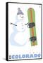 Vail, Colorado, Snowman with Snowboard-Lantern Press-Framed Stretched Canvas