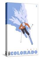 Vail, Colorado, Stylized Skier-Lantern Press-Stretched Canvas