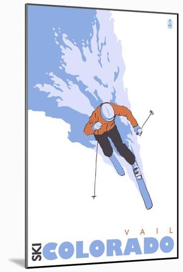 Vail, Colorado, Stylized Skier-Lantern Press-Mounted Art Print