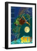 Vail, Colorado - Timelapse Skier-Lantern Press-Framed Art Print