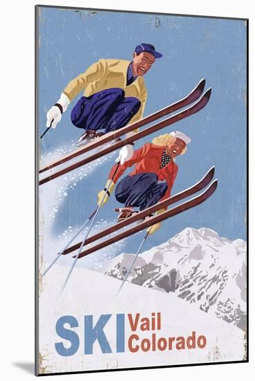 Vail, Colorado - Vintage Skiers-Lantern Press-Mounted Art Print