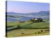 Val d'Orcia, Countryside View, Farmhouse and Green Grass and Hills, Tuscany, Italy-Steve Vidler-Stretched Canvas