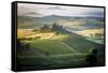 Val D'Orcia, Tuscany, Italy. a Lonely Farmhouse with Cypress and Olive Trees, Rolling Hills.-Francesco Riccardo Iacomino-Framed Stretched Canvas