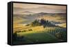 Val D'Orcia, Tuscany, Italy. a Lonely Farmhouse with Cypress and Olive Trees, Rolling Hills.-Francesco Riccardo Iacomino-Framed Stretched Canvas