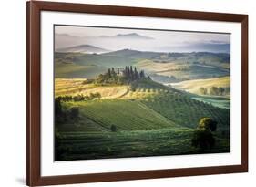 Val D'Orcia, Tuscany, Italy. a Lonely Farmhouse with Cypress and Olive Trees, Rolling Hills.-Francesco Riccardo Iacomino-Framed Photographic Print