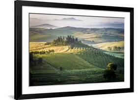 Val D'Orcia, Tuscany, Italy. a Lonely Farmhouse with Cypress and Olive Trees, Rolling Hills.-Francesco Riccardo Iacomino-Framed Photographic Print