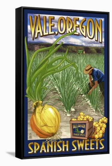 Vale, Oregon - Spanish Sweets Onion Harvest-Lantern Press-Framed Stretched Canvas