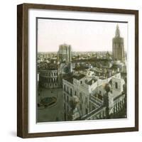 Valencia (Spain), Overview with the Cathedral, Virgin's Square and its Circular Pond-Leon, Levy et Fils-Framed Photographic Print