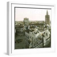 Valencia (Spain), Overview with the Cathedral, Virgin's Square and its Circular Pond-Leon, Levy et Fils-Framed Photographic Print