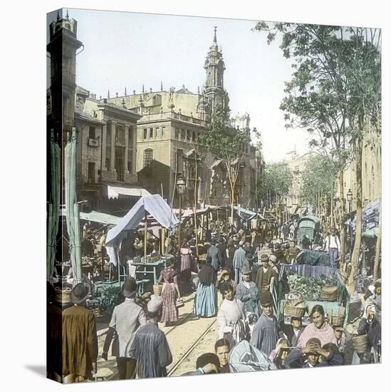 Valencia (Spain), the Market in Front of the Church of Los Santos Juanes-Leon, Levy et Fils-Stretched Canvas
