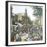 Valencia (Spain), the Market in Front of the Church of Los Santos Juanes-Leon, Levy et Fils-Framed Photographic Print