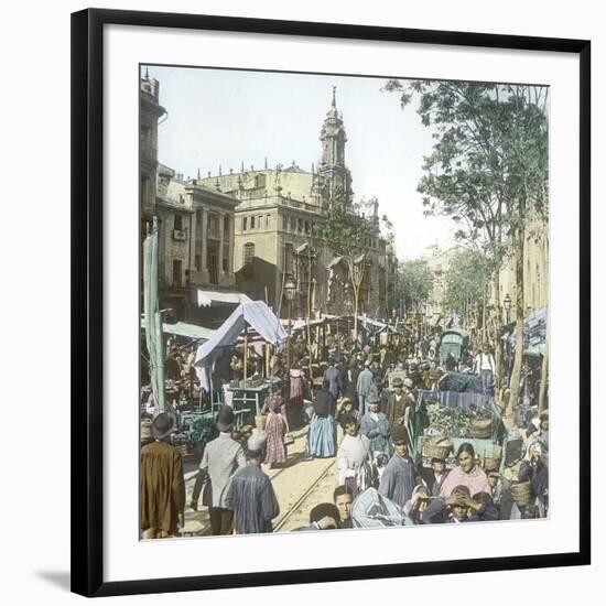 Valencia (Spain), the Market in Front of the Church of Los Santos Juanes-Leon, Levy et Fils-Framed Photographic Print