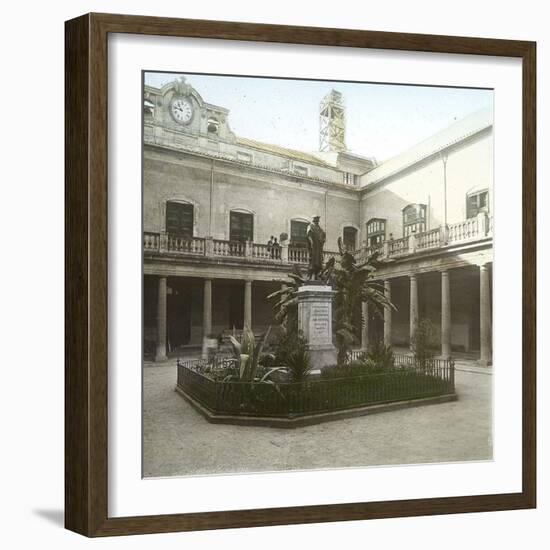 Valencia (Spain), the University's Courtyard with the Statue of the Philosopher Juan Luis De Vives-Leon, Levy et Fils-Framed Photographic Print