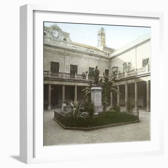 Valencia (Spain), the University's Courtyard with the Statue of the Philosopher Juan Luis De Vives-Leon, Levy et Fils-Framed Photographic Print