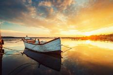 Boat on Lake with a Reflection in the Water at Sunset-Valentin Valkov-Laminated Photographic Print