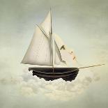 Surreal Vessel above the Clouds with Full Sail and a Sail with a Female Face-Valentina Photos-Art Print