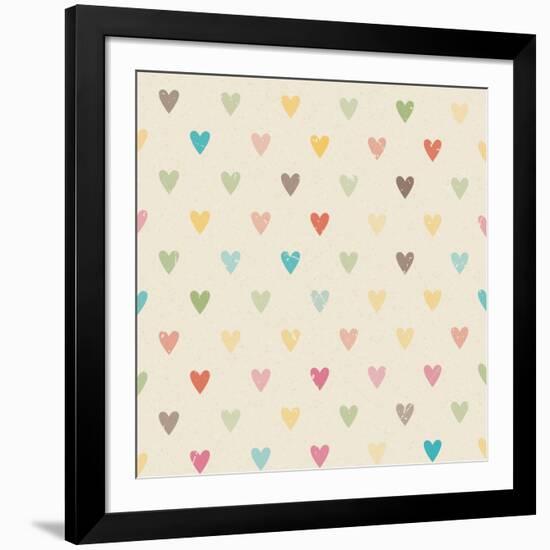 Valentine Colorful Retro Seamless Hearts Pattern-sputanski-Framed Art Print