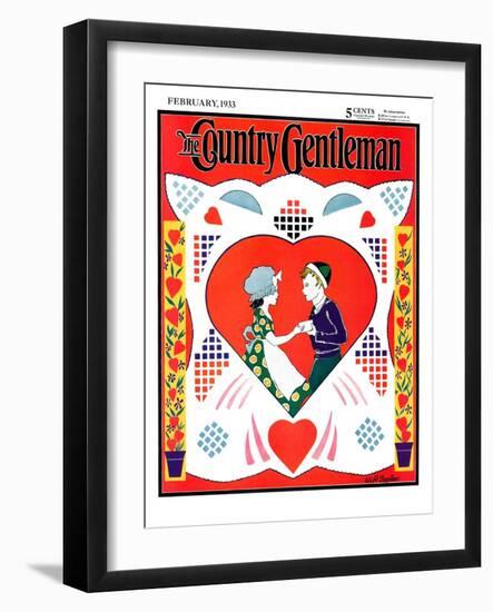 "Valentine Couple Cut-Out," Country Gentleman Cover, February 1, 1933-W. P. Snyder-Framed Giclee Print