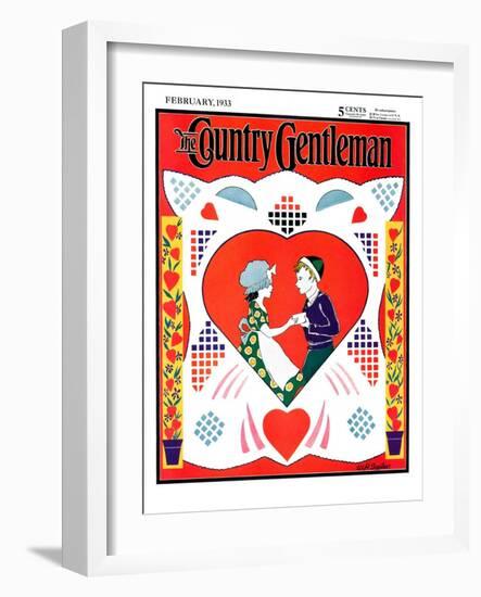 "Valentine Couple Cut-Out," Country Gentleman Cover, February 1, 1933-W. P. Snyder-Framed Giclee Print