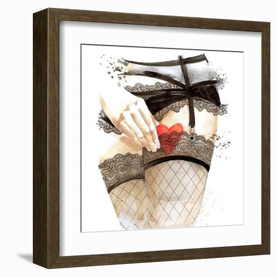 Valentine Day Heart and Beautiful Woman Watercolor.-Dabrynina Alena-Framed Art Print