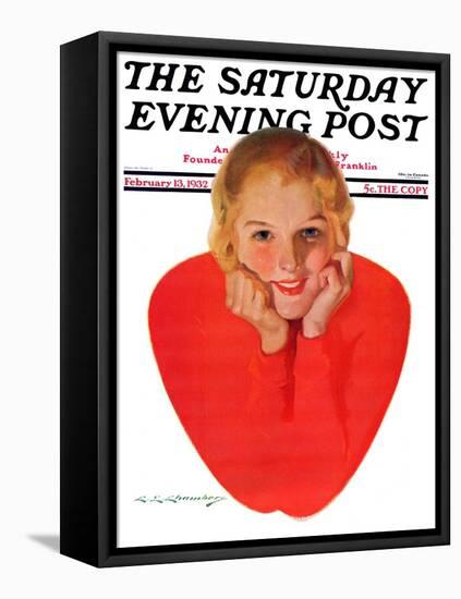 "Valentine Girl," Saturday Evening Post Cover, February 13, 1932-Charles E. Chambers-Framed Stretched Canvas