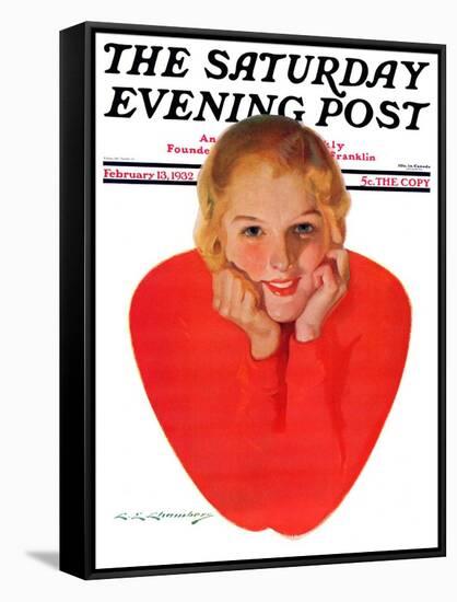 "Valentine Girl," Saturday Evening Post Cover, February 13, 1932-Charles E. Chambers-Framed Stretched Canvas