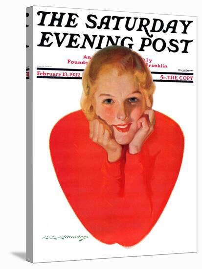 "Valentine Girl," Saturday Evening Post Cover, February 13, 1932-Charles E. Chambers-Stretched Canvas