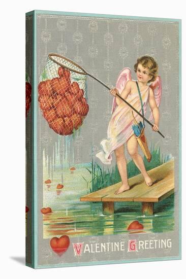 Valentine Greeting, Cupid Fishing Hearts-null-Stretched Canvas