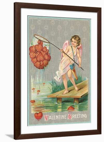 Valentine Greeting, Cupid Fishing Hearts-null-Framed Art Print