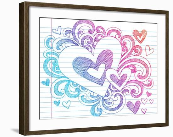Valentine's Day Love & Hearts Sketchy Notebook Doodles Design Elements on Lined Sketchbook Paper Ba-blue67-Framed Art Print