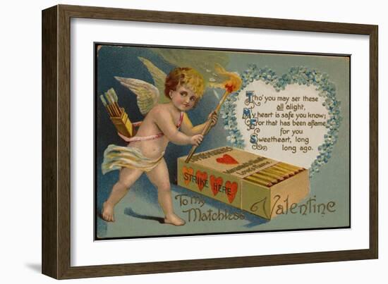 Valentine's Day Postcard with Cupid and Matches-Mark Rykoff-Framed Giclee Print