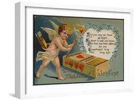 Valentine's Day Postcard with Cupid and Matches-Mark Rykoff-Framed Giclee Print