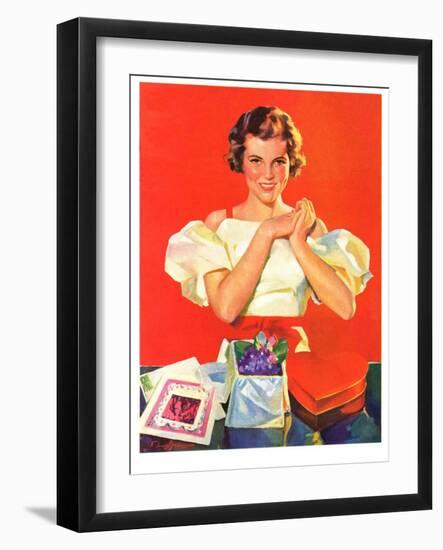 "Valentine's Gifts,"February 16, 1935-F. Sands Brunner-Framed Giclee Print