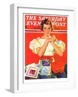 "Valentine's Gifts," Saturday Evening Post Cover, February 16, 1935-F. Sands Brunner-Framed Giclee Print