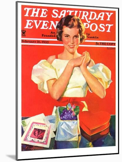 "Valentine's Gifts," Saturday Evening Post Cover, February 16, 1935-F. Sands Brunner-Mounted Giclee Print
