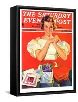 "Valentine's Gifts," Saturday Evening Post Cover, February 16, 1935-F. Sands Brunner-Framed Stretched Canvas