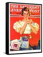 "Valentine's Gifts," Saturday Evening Post Cover, February 16, 1935-F. Sands Brunner-Framed Stretched Canvas