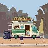 Sketch car street food, city, cartoon, coffee, hot dog, vector illustration-Valeri Hadeev-Art Print