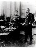 Pierre (1859-1906) and Marie Curie (1867-1934) in their Laboratory, c.1900-Valerian Gribayedoff-Framed Giclee Print