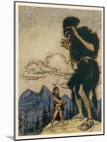 Valiant Tailor and Giant-Arthur Rackham-Mounted Art Print