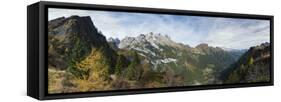 Valle di Gares and village Gares, Focobon mountain range in the Pale di San Martino.-Martin Zwick-Framed Stretched Canvas