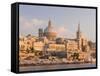 Valletta During Sunset and Marsamxett Harbor, Malta-Martin Zwick-Framed Stretched Canvas