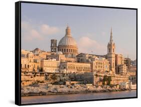 Valletta During Sunset and Marsamxett Harbor, Malta-Martin Zwick-Framed Stretched Canvas