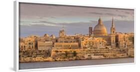 Valletta Skyline Panorama at Sunset with the Carmelite Church Dome and St. Pauls Anglican Cathedral-Neale Clark-Framed Photographic Print