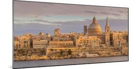Valletta Skyline Panorama at Sunset with the Carmelite Church Dome and St. Pauls Anglican Cathedral-Neale Clark-Mounted Photographic Print