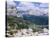 Valley East of Gardena Pass with Villages of Colfosco and Corvara, Dolomites, Alto Adige, Italy-Richard Nebesky-Stretched Canvas