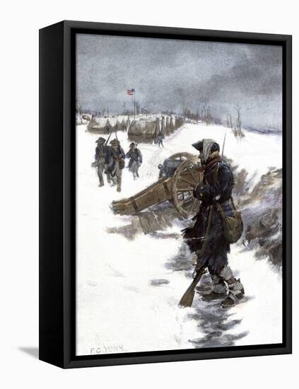 Valley Forge Soldier on Picket Duty in the Snow, Awaiting His Relief Shift, American Revolution-null-Framed Stretched Canvas